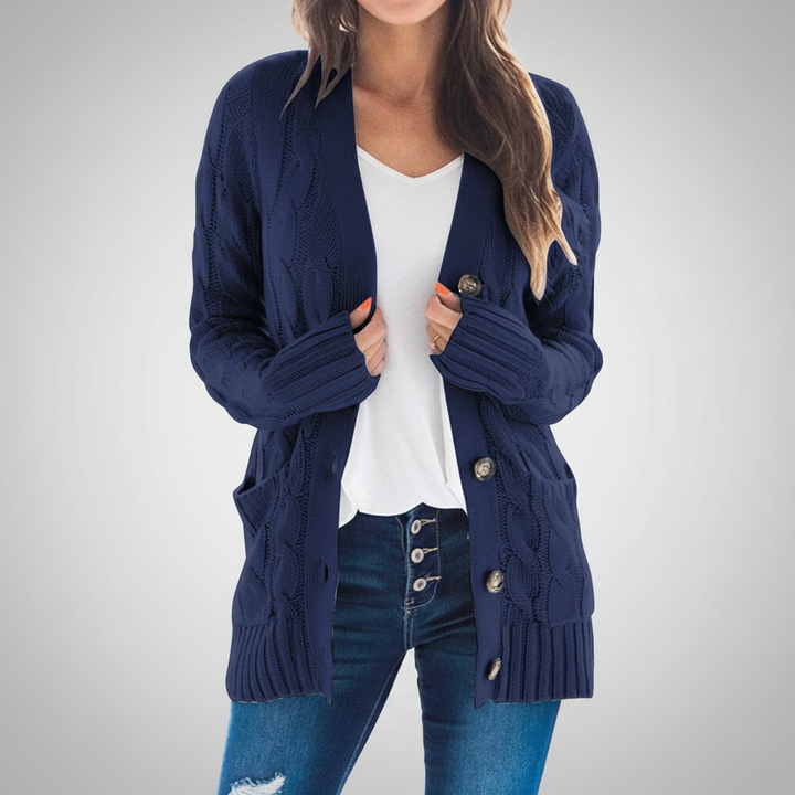 Casual long sleeve polyester knit sweater in classic style for women, ideal winter fashion
