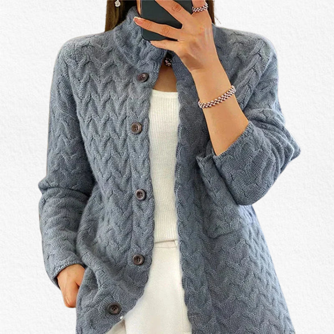 Relaxed fit women's chunky button cardigan, a classic and comfortable layering piece for everyday style.