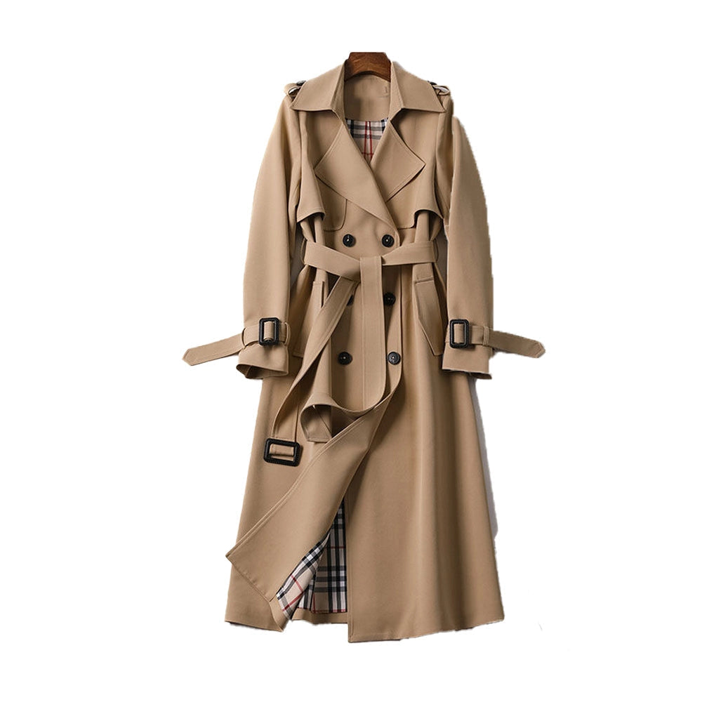 Women's classic double-breasted trench coat. Elegant all-season style, sophisticated outerwear for fall & spring fashion.