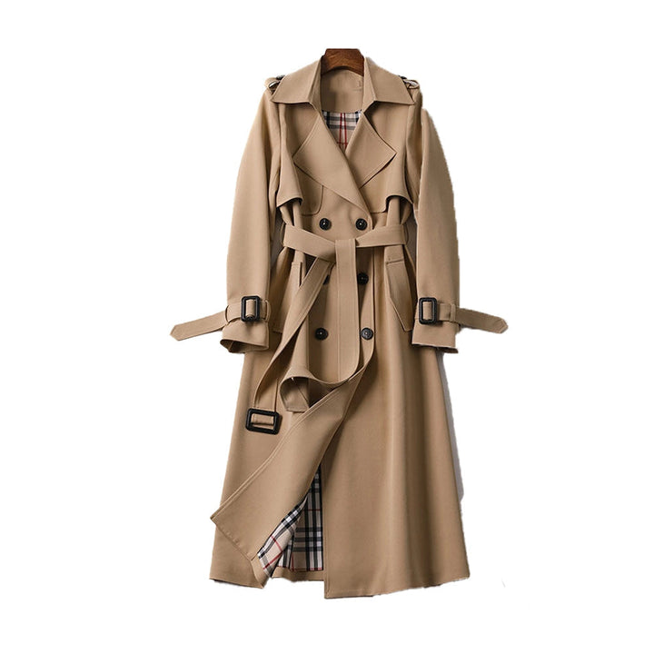 Women's classic double-breasted trench coat. Elegant all-season style, sophisticated outerwear for fall & spring fashion.