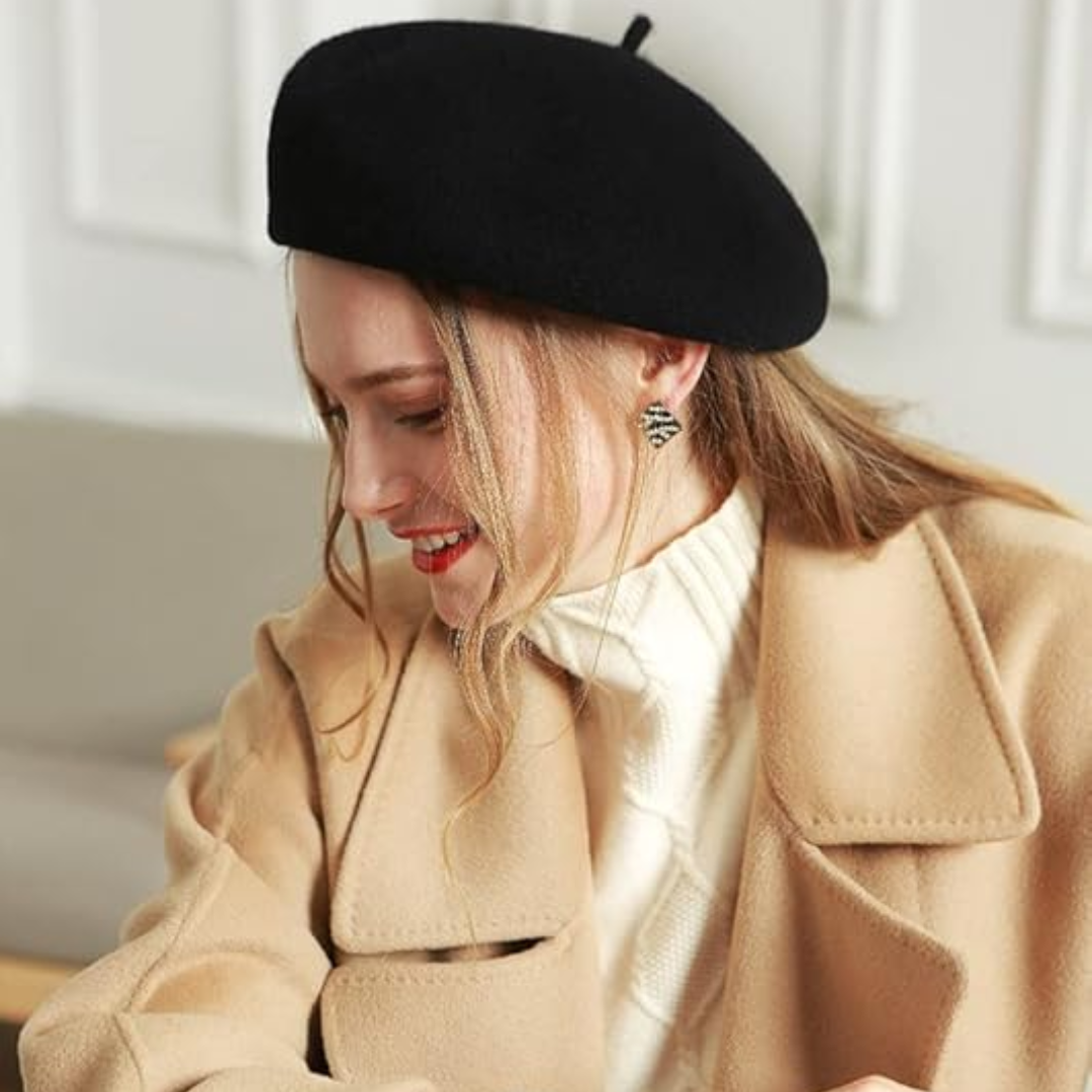 Women's classic wool beret, a stylish way to stay warm during colder months.