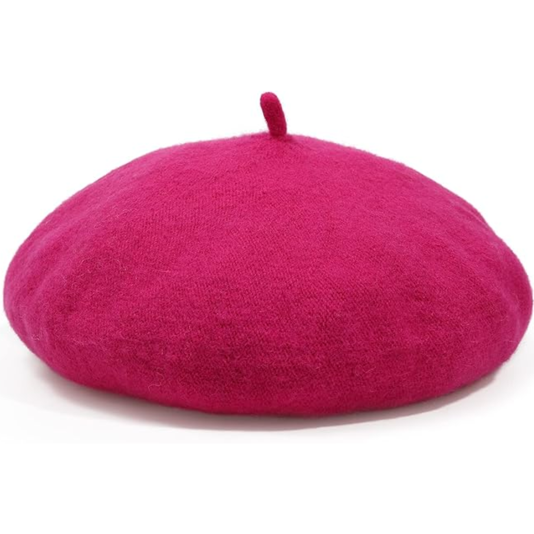 Women's solid black wool beret, versatile headwear for any occasion.