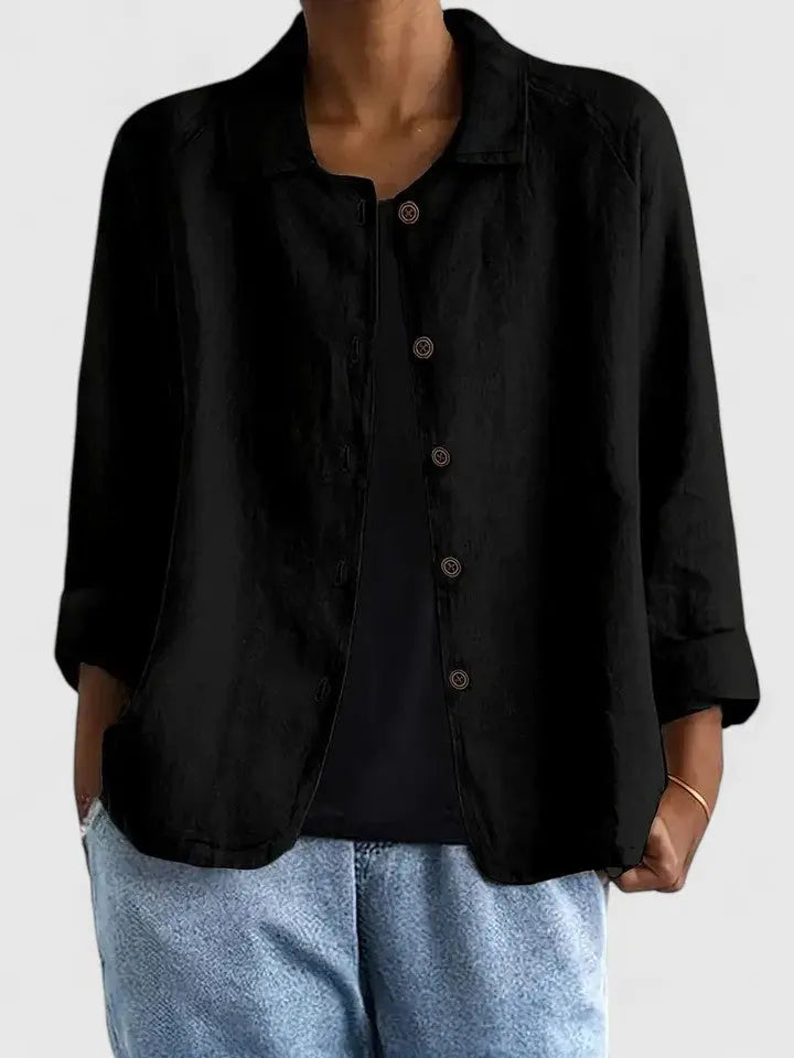 Light women's spring top, a simple and soft wardrobe essential. Classic design with a comfortable relaxed fit.