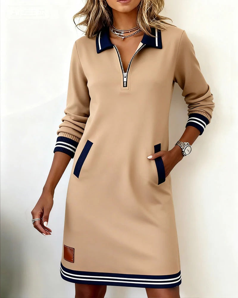 Versatile women's long sleeve midi dress with pockets, ideal for stylish fall and winter fashion.