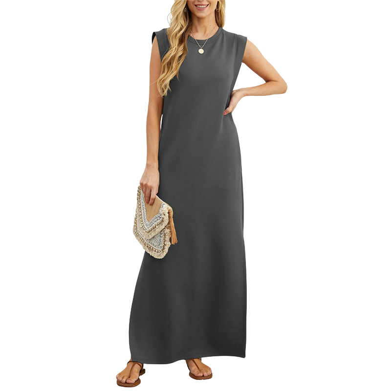 Lightweight women's sleeveless maxi dress for beachwear. Loose, flowing fit ensures summer comfort and style.