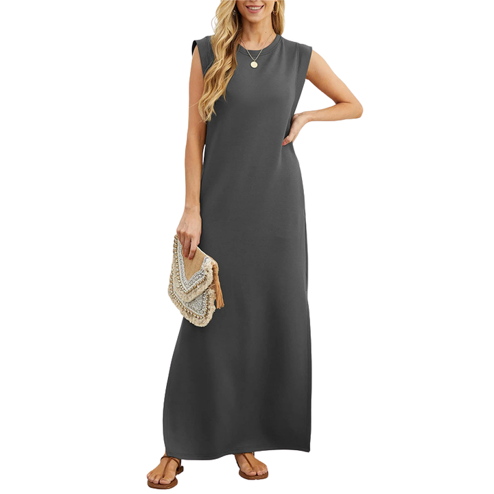 Lightweight women's sleeveless maxi dress for beachwear. Loose, flowing fit ensures summer comfort and style.