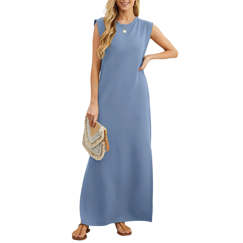 Casual women's summer maxi dress with a loose, flowing fit. Sleeveless design offers cool comfort for vacation.
