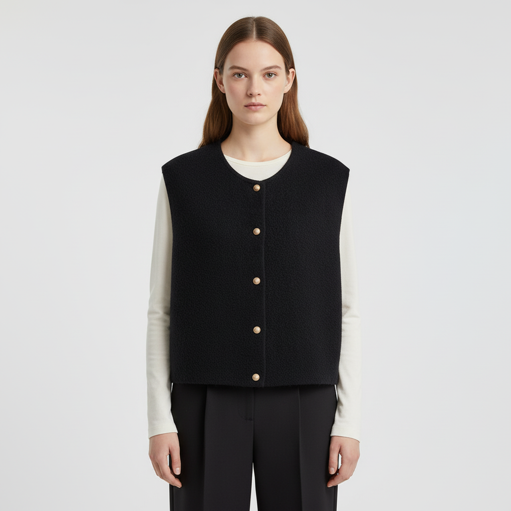 Premium women's merino wool blend Lena vest, classic knit design for warmth and style