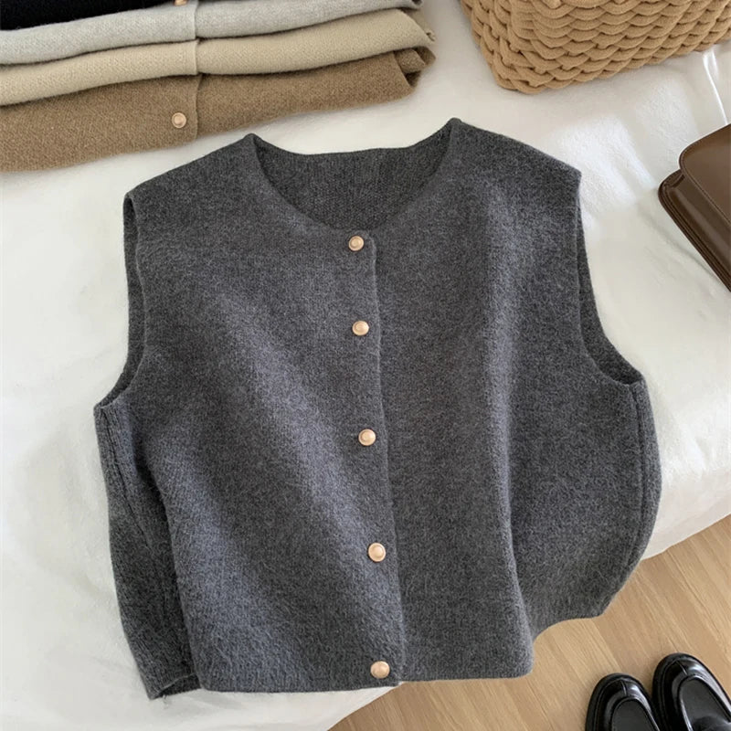 Autumn fashion women's knit vest, merino wool blend, Lena, offering cozy casual style