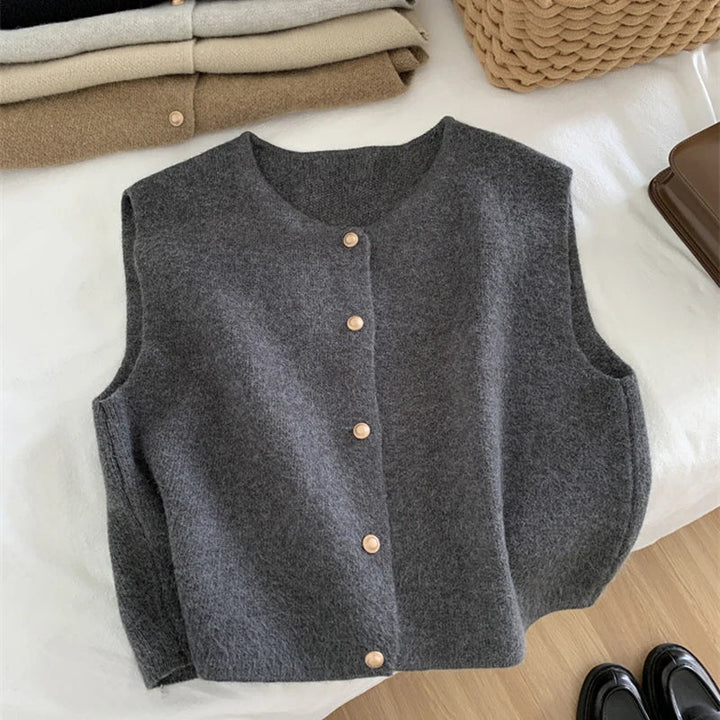 Autumn fashion women's knit vest, merino wool blend, Lena, offering cozy casual style
