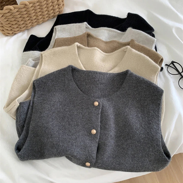 Soft merino wool blend sleeveless top, Lena knit vest for women, featuring a classic design
