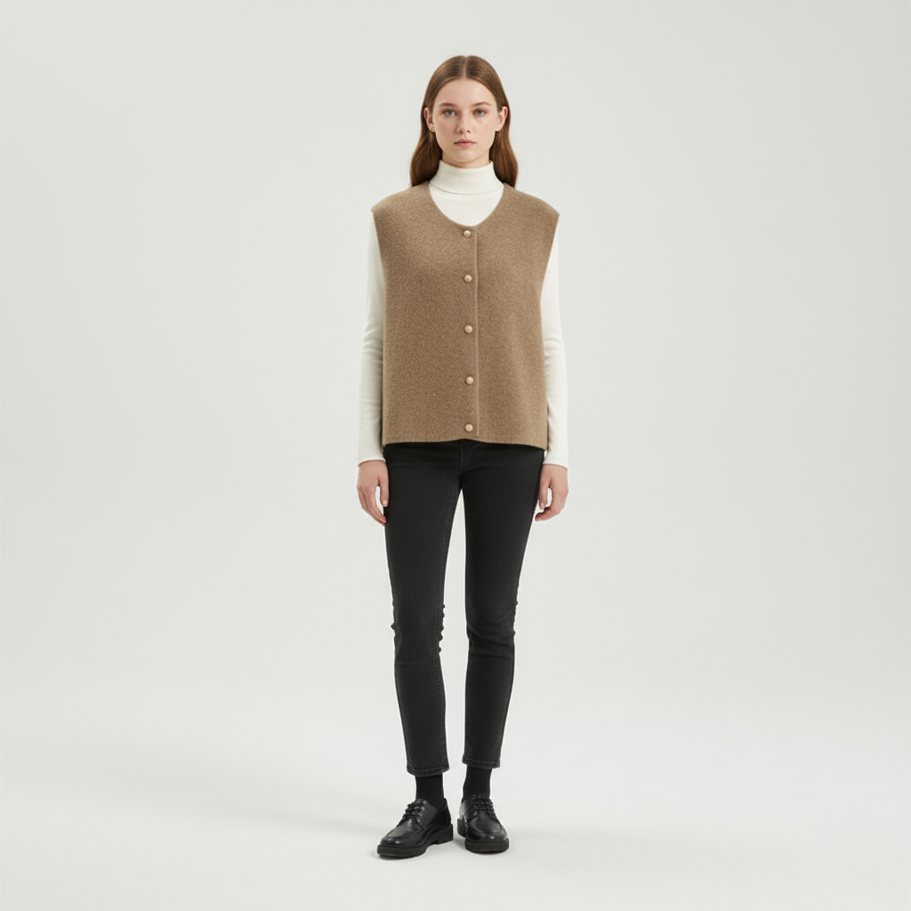 Chic women's Lena knit vest, merino wool blend, suitable for elegant autumn and winter outfits