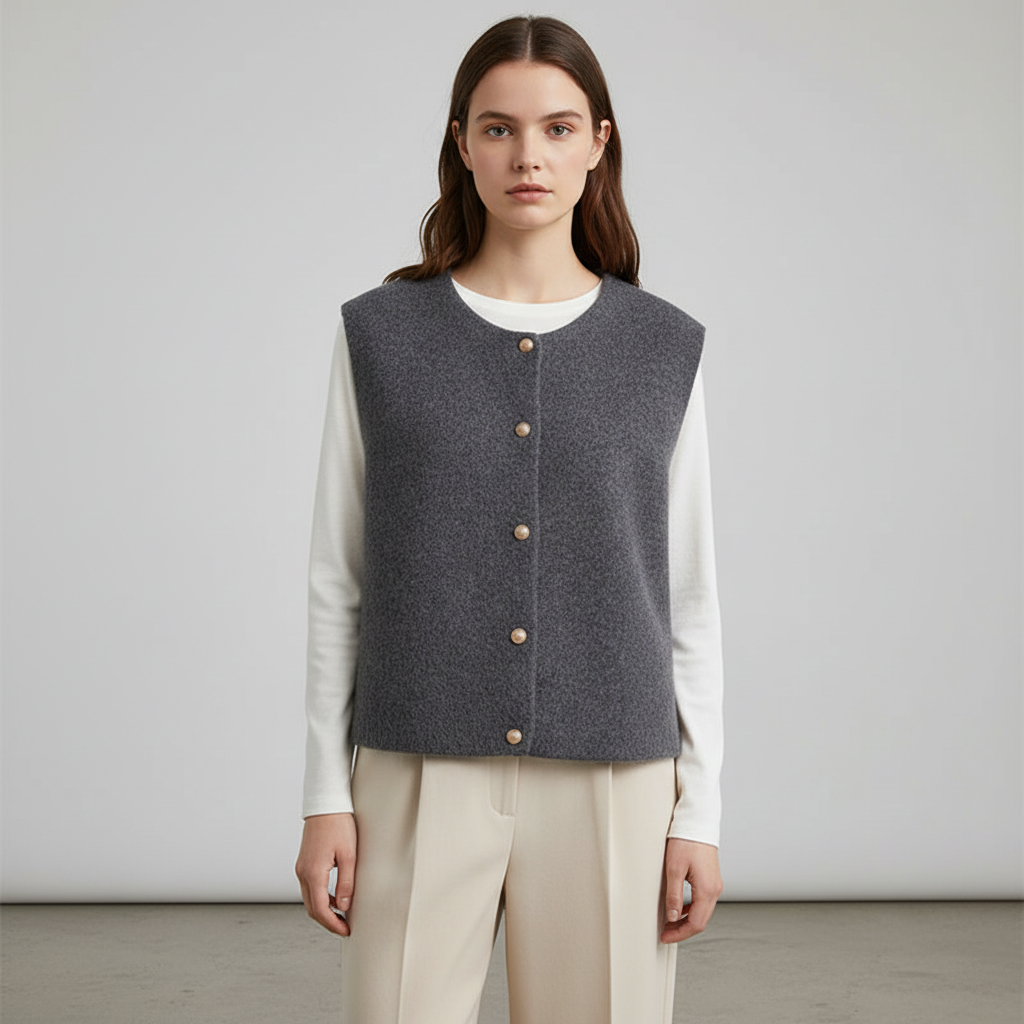 Versatile women's merino wool knit vest with button detail, Lena, for cozy casual looks