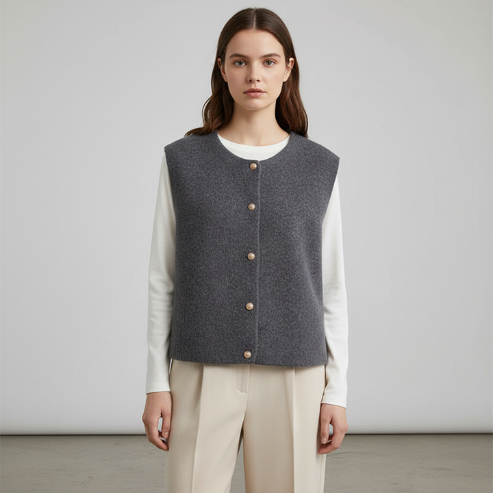 Versatile women's merino wool knit vest with button detail, Lena, for cozy casual looks