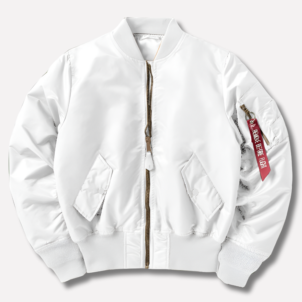 Classic women's bomber jacket with rib-knit detailing, ideal for versatile casual styling.
