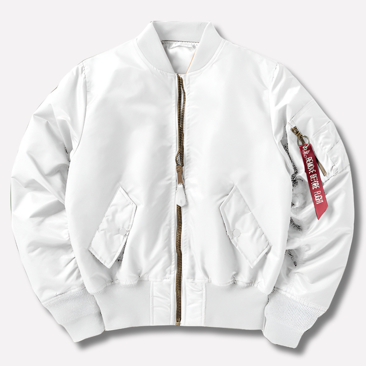 Classic women's bomber jacket with rib-knit detailing, ideal for versatile casual styling.