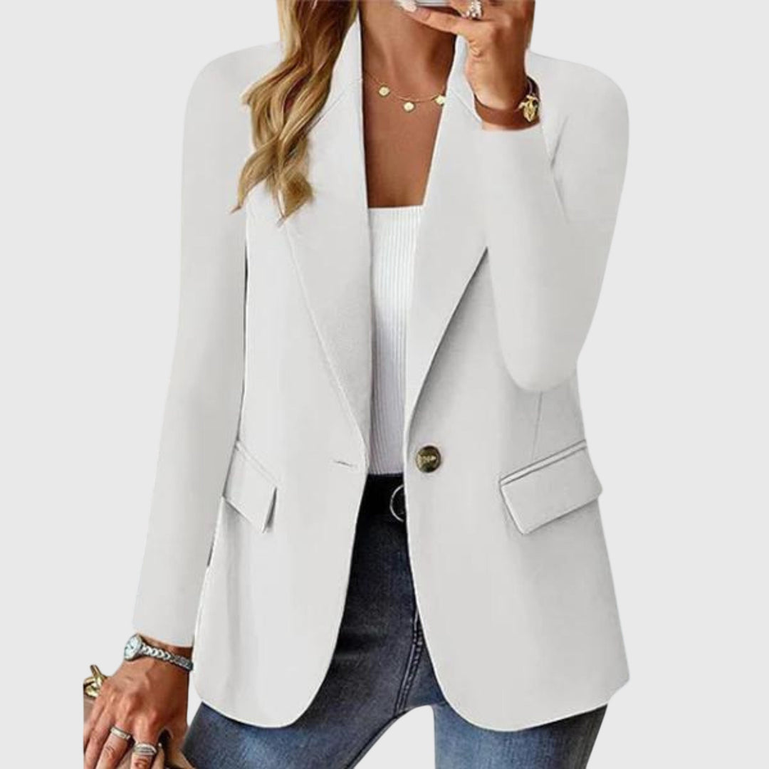 Tailored women's notch-lapel blazer, single-breasted for versatile smart casual or professional attire.