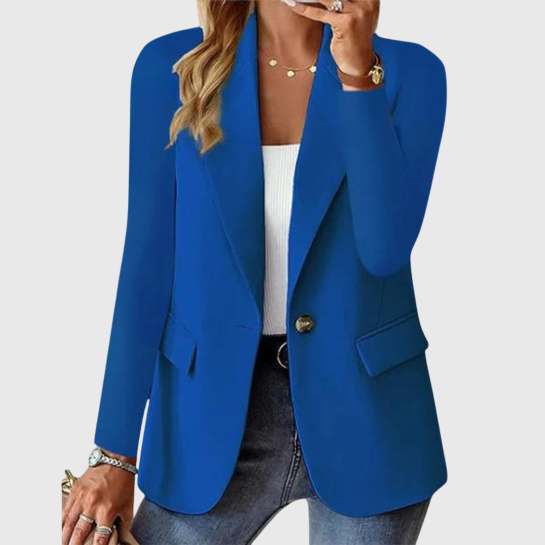 Sophisticated women's long-sleeve blazer featuring a classic notch lapel and single-breasted design.