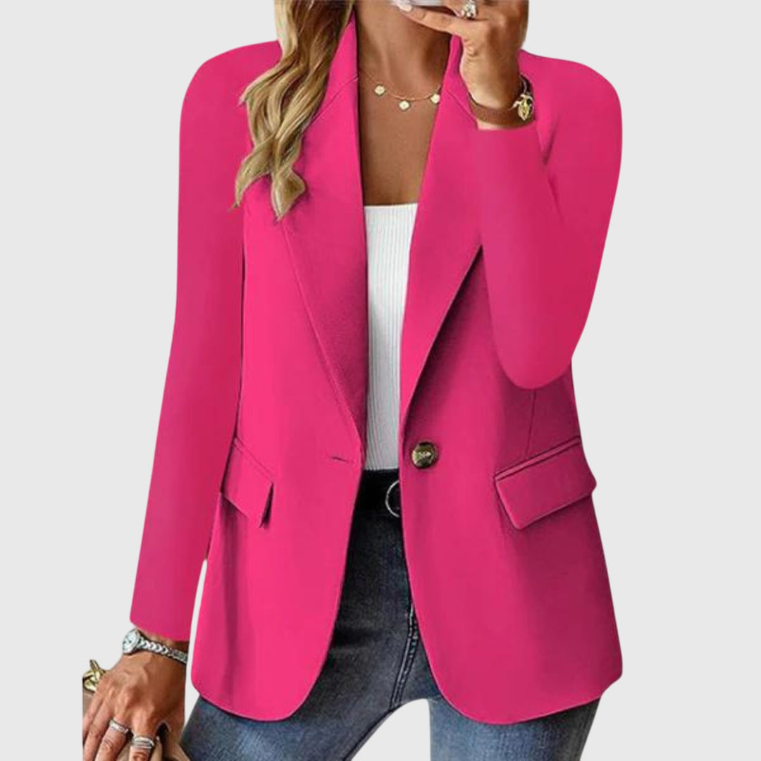 Elegant women's single-breasted blazer, classic notch-lapel design for a tailored & sophisticated look.