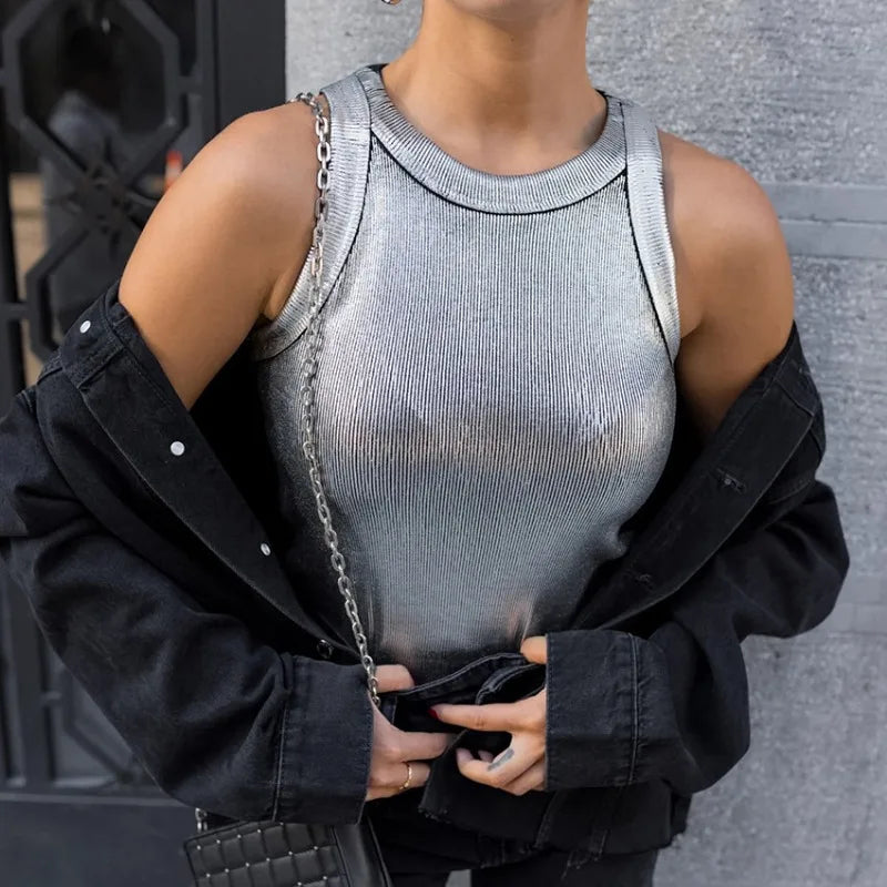Versatile women's basic tank top, a chic sleeveless layering piece for modern everyday fashion.