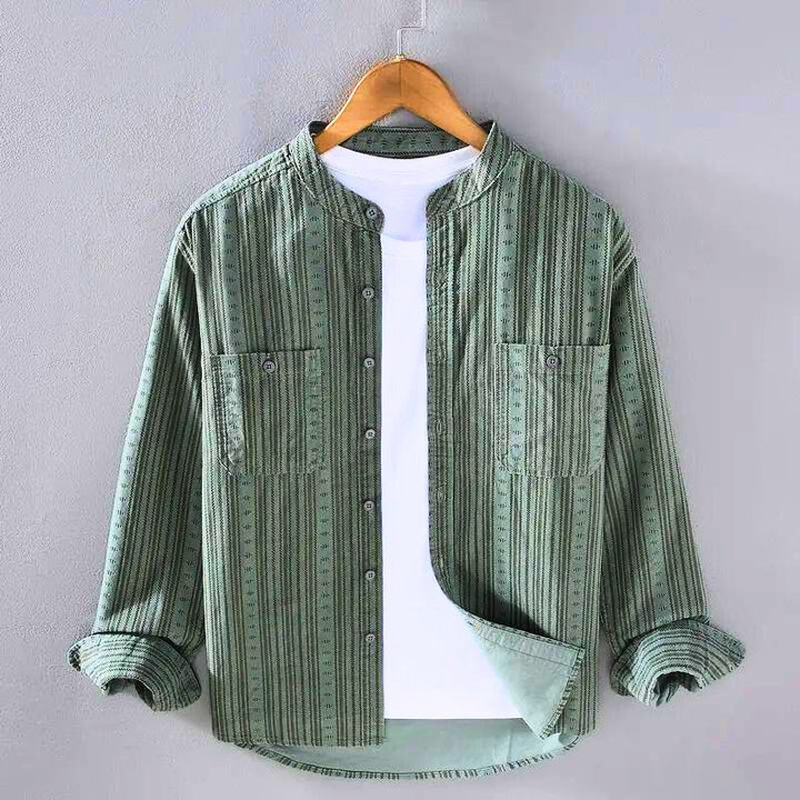 Women's classic striped button-down shirt with long sleeves, relaxed fit for casual spring & summer style.