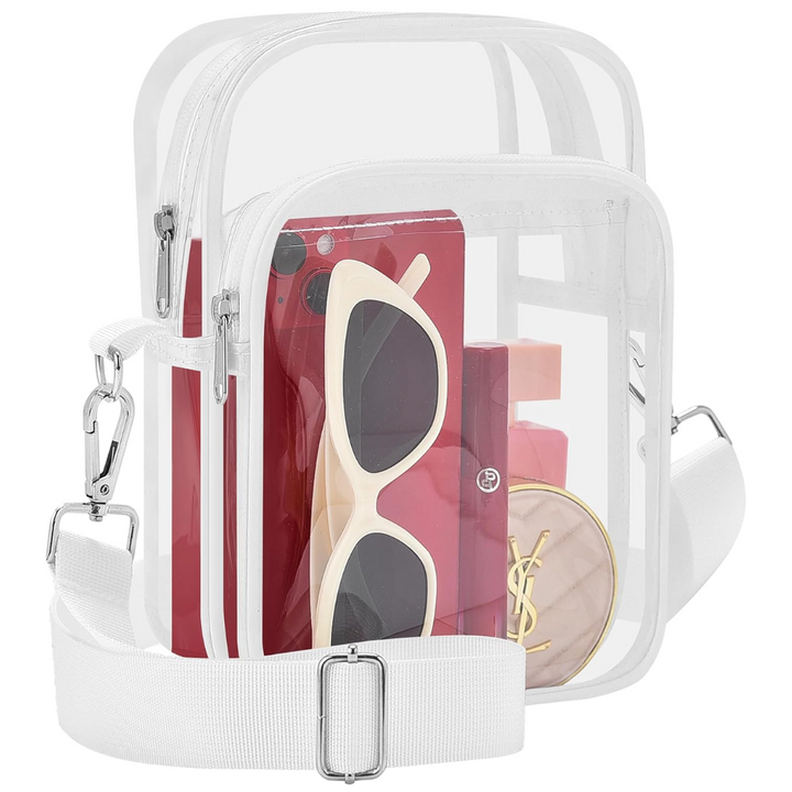 Stylish transparent mini handbag for women with removable strap, ideal for concerts and events