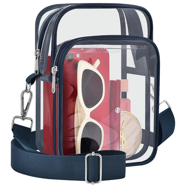 Compact PVC clear crossbody bag for women with easy-clean material and adjustable shoulder strap