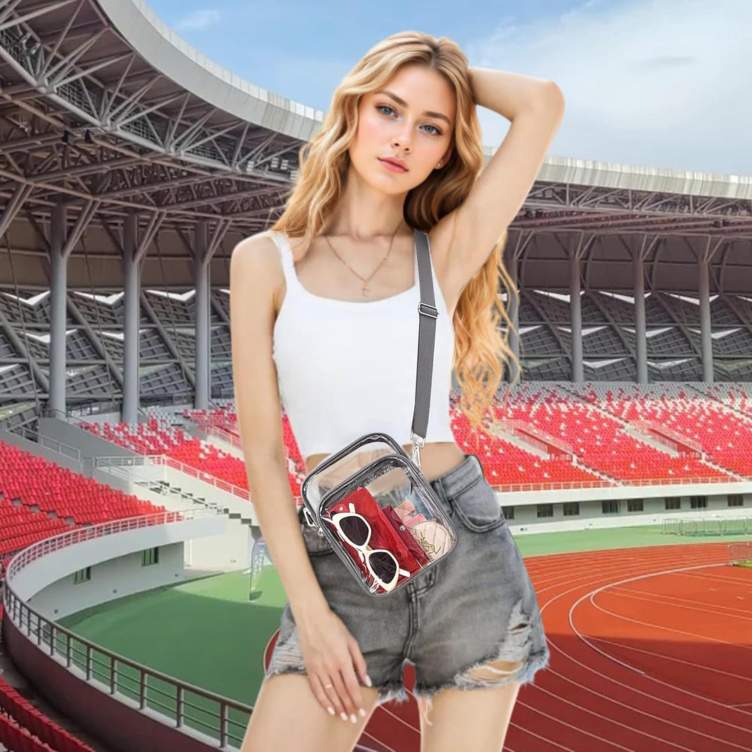 Durable clear plastic crossbody bag with a convertible and removable strap for versatile wear