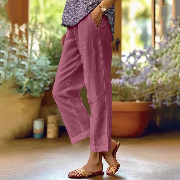 Lightweight women's coastal breeze flowy straight-leg trousers, perfect summer pants for beach & travel.