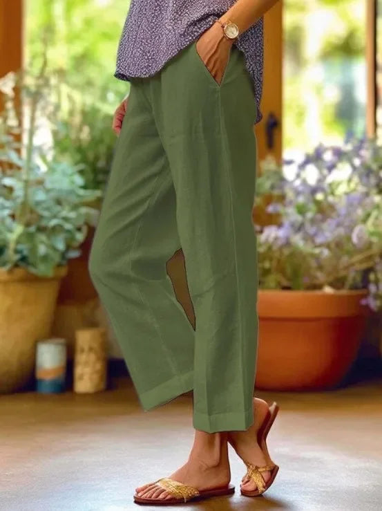 Comfortable women's flowy straight-leg trousers. Breathable summer pants for coastal casual & vacation.