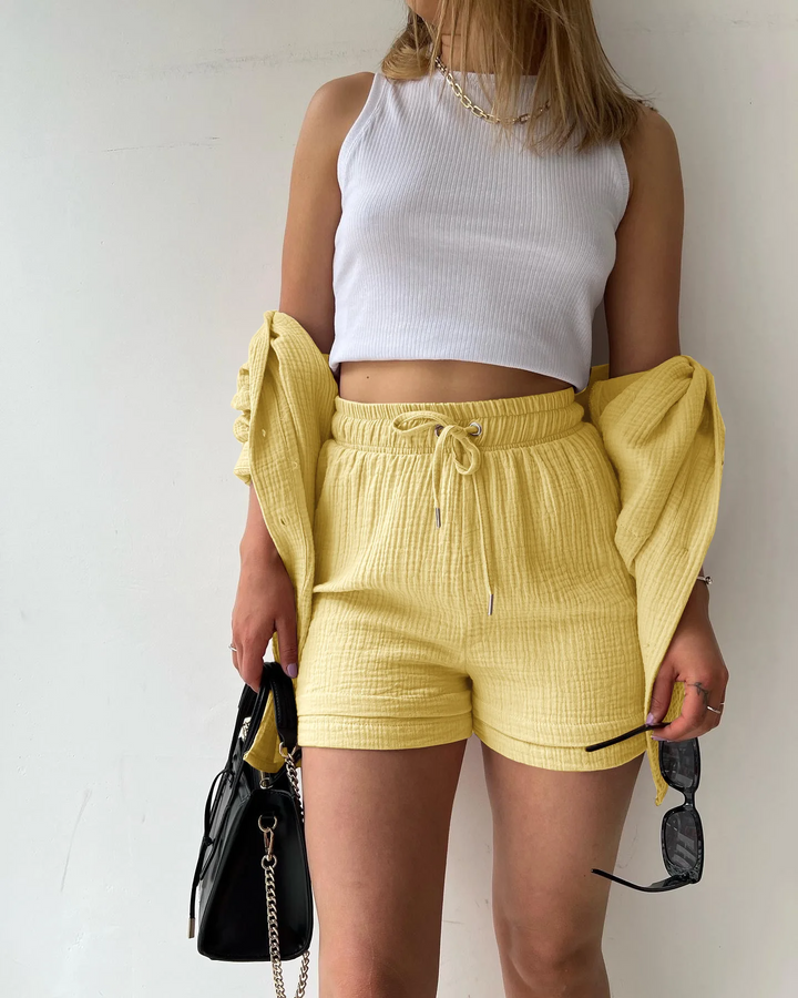 Women's soft cotton shorts & top lounge set, perfect for summer vacation.