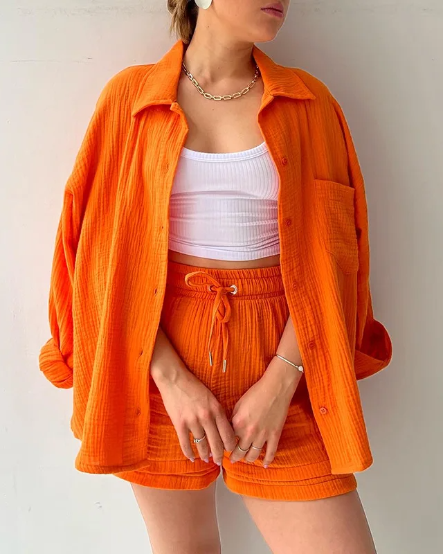 Soft women's cotton shorts and top lounge set, perfect for a relaxed summer outfit.