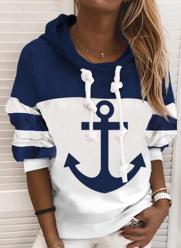 Relaxed fit women's color block hoodie featuring an anchor. Perfect for casual wear & streetwear.