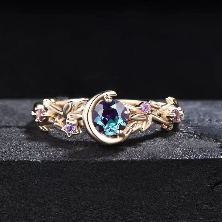 Women's color change Alexandrite & Amethyst engagement ring, fine jewelry gemstone.