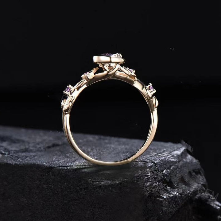 Unique women's color change Alexandrite and Amethyst engagement ring, fine gemstone jewelry.
