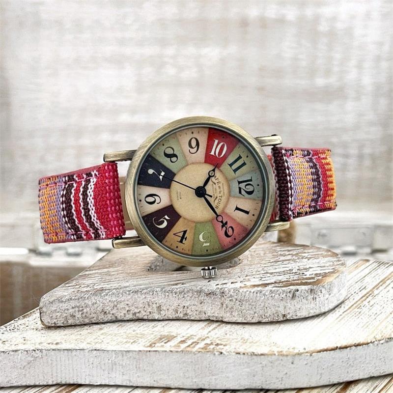 Casual women's accessory: a watch with a striking rainbow pattern and a comfortable braided strap