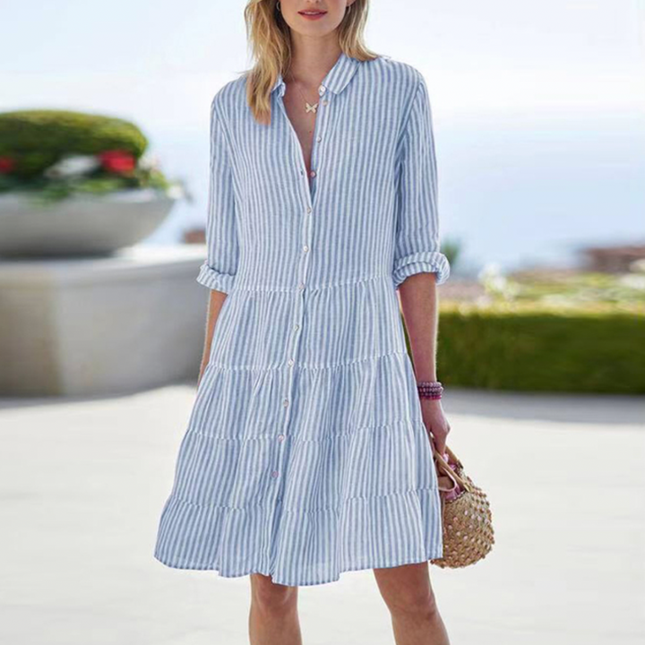 Casual women's swing dress in a colorful floral pattern, lightweight and comfortable for summer.