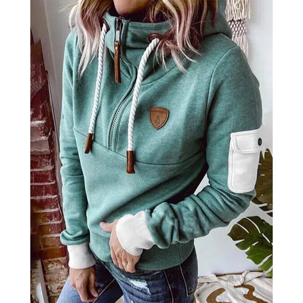 Women's comfort fit zip hoodie in solid color, perfect for everyday casual wear & layering in fall/winter.