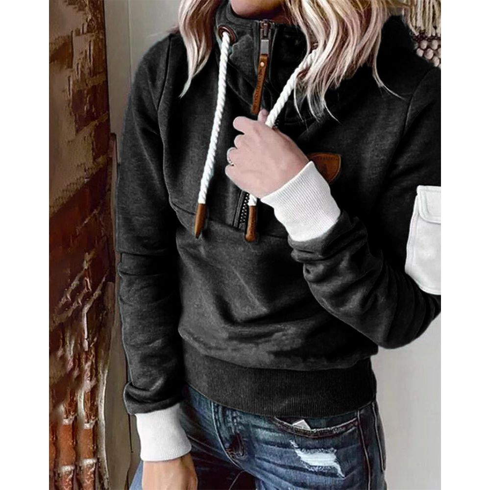 Solid color women's zip up hoodie, a comfortable, long sleeve casual sweatshirt for versatile everyday wear.