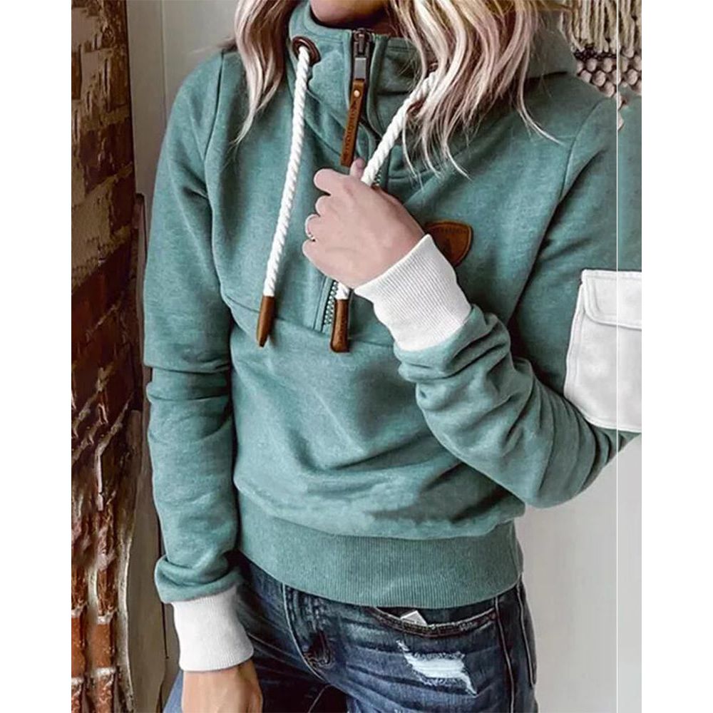 Stylish women's long sleeve zip up hoodie, a comfortable solid color sweatshirt for spring & fall fashion.
