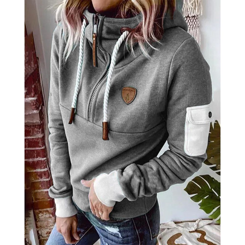 Women's casual solid color zip hoodie, long sleeve comfort top for everyday style & fall/winter layering.