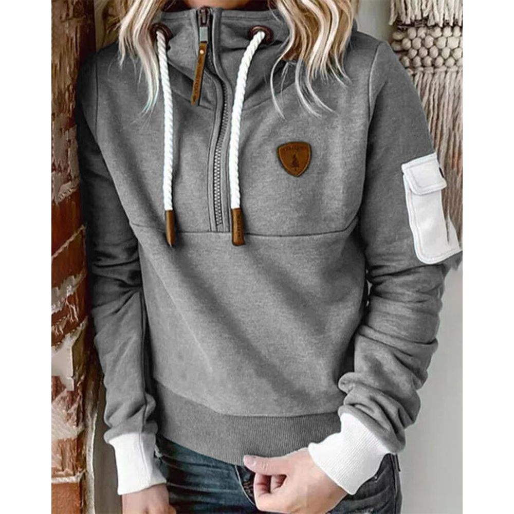 Stylish women's zip hoodie, solid color comfort fit sweatshirt, perfect for everyday casual wear.