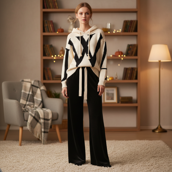 Women's comfort knitted sweater and wide leg pant set in Gemma design for loungewear