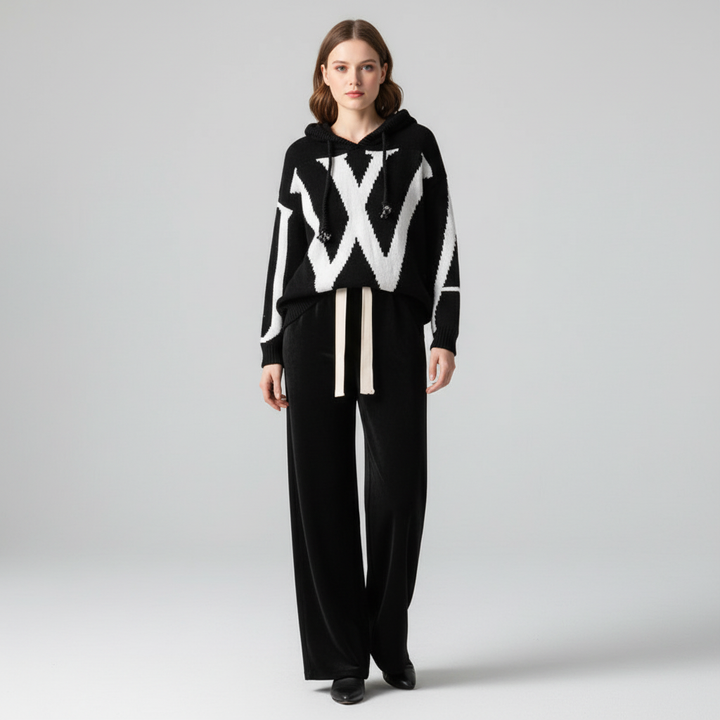 Matching sweater and wide leg pant set in a comfortable knit for women's apparel