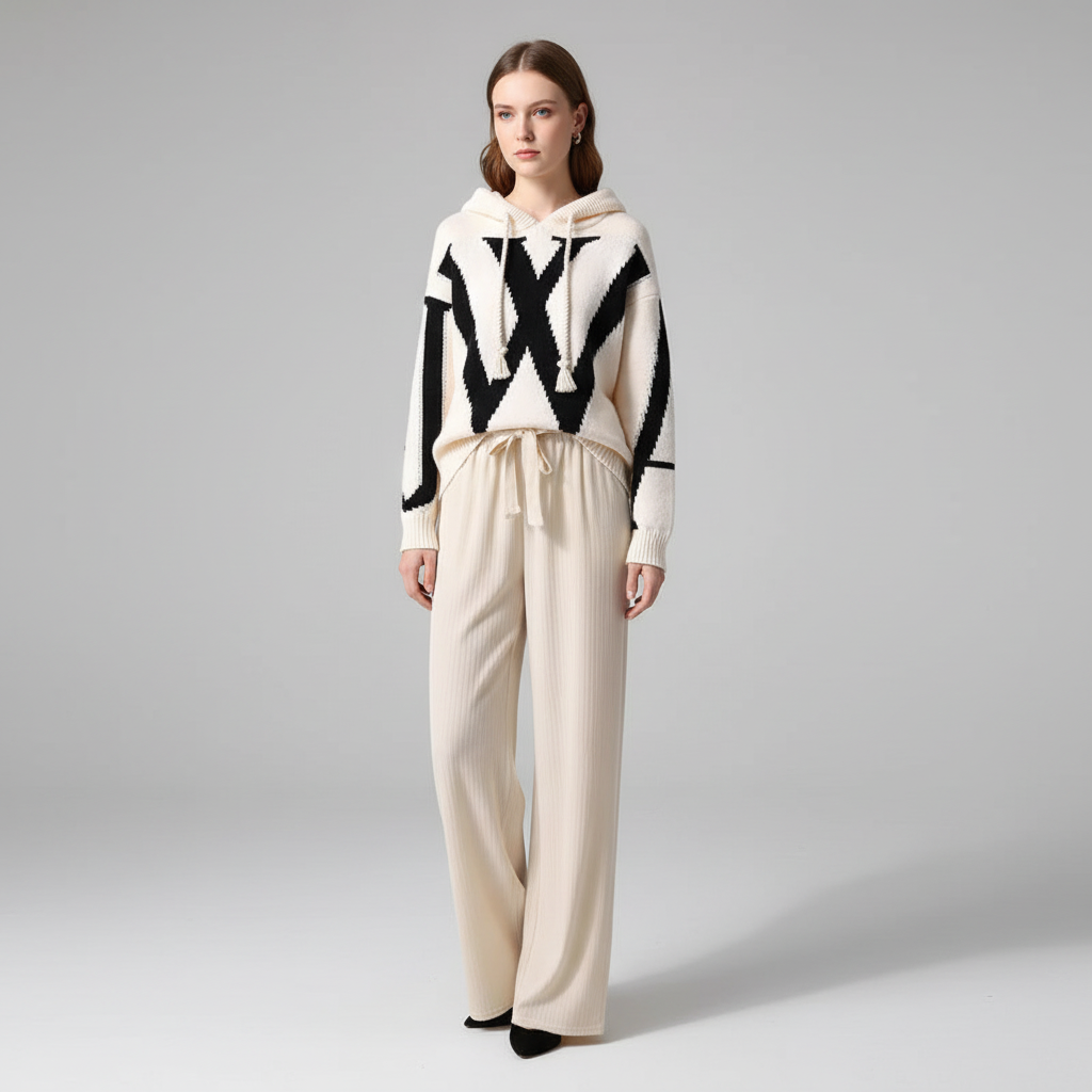 Women's comfort knitted set with a cozy sweater and wide-leg pants for everyday wear