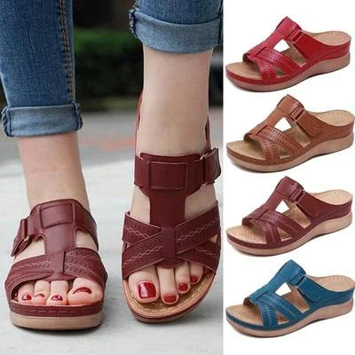 Full view of women's comfort orthopedic sandals, designed with arch support for active lifestyles.