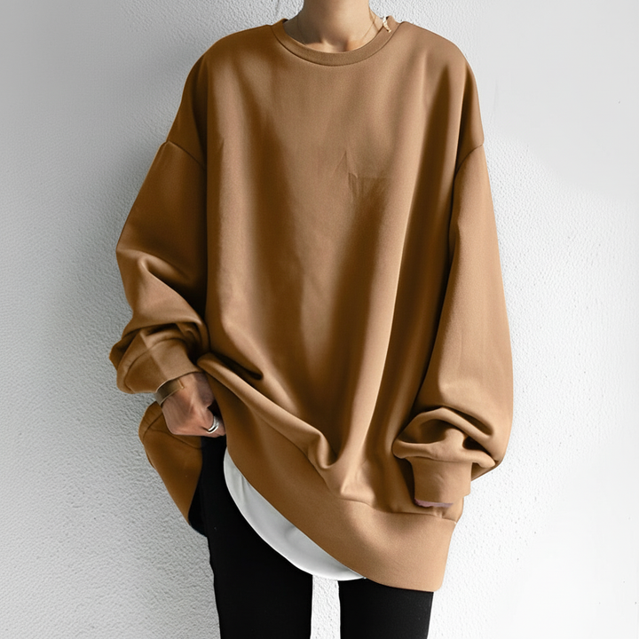 Soft knit oversized sweater in neutral tone, perfect women's casual wear for comfortable autumn