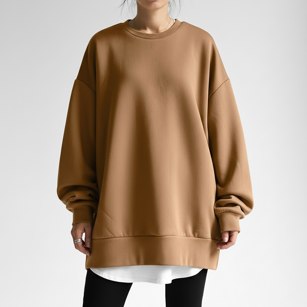 Close-up of the textured knit on a women's oversized sweater, warm and cozy winter apparel