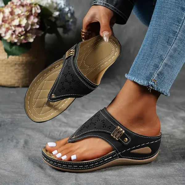 Women's comfort wedge sandals with adjustable straps & stylish cutout design, perfect for spring/summer footwear.