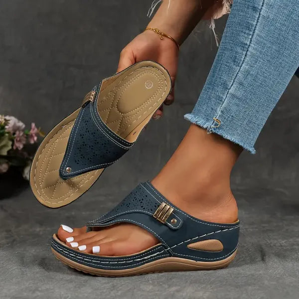 Elegant women's platform wedge sandals with an open toe, offering superior comfort & a secure adjustable fit.